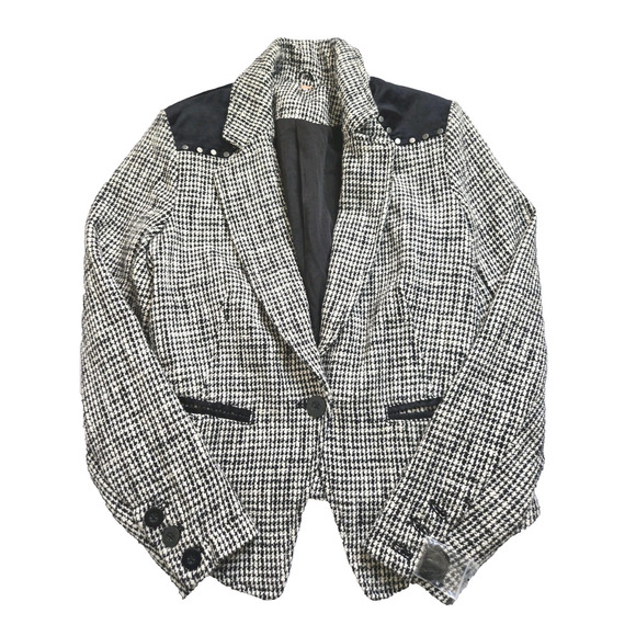Free People Black and White Houndstooth Rodeo Blazer Size Small Jacket NWOT - Picture 4 of 14